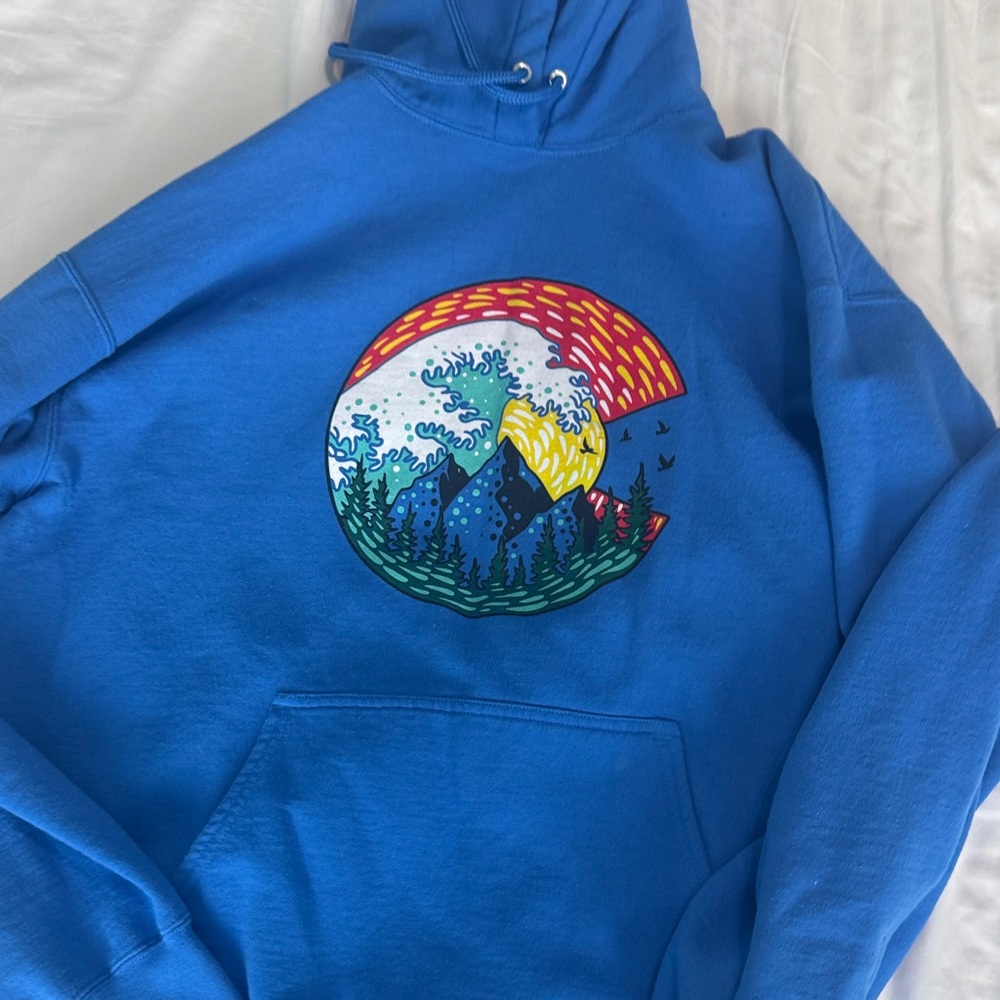 Port and Company Blue Sweater with Colorful Graphic